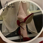 Aiertu Pointed Toe Fine High Heel Women's Shoes Metal Buckle Strap Sexy Women's Shoes Wedding Shoes Bridal Bridesmaid Shoes Red Heels Aiertu