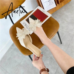 Aiertu Pointy Water Drill Fine Heel Women's Slippers Bun Bow High Heel Muller Shoe Girl Aiertu