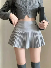 Aiertu Preppy Style Elegant Vintage Pleated Skirt Women Sexy High Waist A-line Patchwork Skirt Korean Fashion Cute Casual Mini Skirts Aiertu