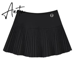 Aiertu Preppy Style Elegant Vintage Pleated Skirt Women Sexy High Waist A-line Patchwork Skirt Korean Fashion Cute Casual Mini Skirts Aiertu