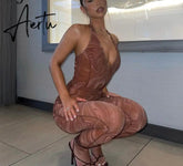 Aiertu Print Sleeveless Halter Backless Jumpsuit Pants Set Summer Women Fashion Streetwear Outfits Y2K Robe Kpytomoa Aiertu