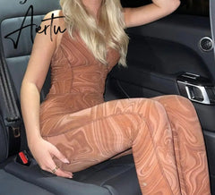 Aiertu Print Sleeveless Halter Backless Jumpsuit Pants Set Summer Women Fashion Streetwear Outfits Y2K Robe Kpytomoa Aiertu