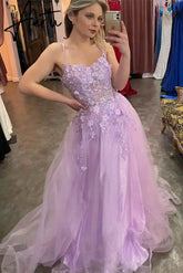 Aiertu Prom Dresses Sparkly Bling Lace Applique Floral Illusion Formal Party Evening Gowns Graduation Dresses Custom made Aiertu