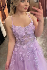 Aiertu Prom Dresses Sparkly Bling Lace Applique Floral Illusion Formal Party Evening Gowns Graduation Dresses Custom made Aiertu