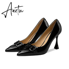 Aiertu Pumps Women Genuine Leather Pointed Toe Emerald Green Stiletto High Heels Spring Bride Shoes Party Wedding Shoes Aiertu