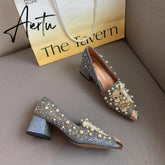 Aiertu Pumps Women Shoes High Heels Loafers Slip on Luxury Mules Elegant Designer Shoes Slip on Pointed Toe Fashion Ladies Oxford Style Aiertu