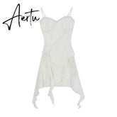 Aiertu Pure Color Strap Y2k Mini Dress Woman Elegant Sleeveless Short Party Dress Casual One Piece Dress Korean Fashion Summer Aiertu