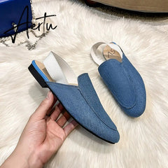 Aiertu Rear elastic belt half slippers women summer wear Muller shoes new flat sandals Aiertu
