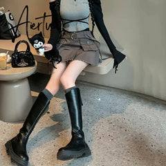 Aiertu Retro Y2k Clothes Solid Cargos Skirts Women Streetwear Mini Skirts Women Vintage Sexy Clubwear Fashion Denim Short Skirt Aiertu