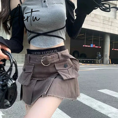 Aiertu Retro Y2k Clothes Solid Cargos Skirts Women Streetwear Mini Skirts Women Vintage Sexy Clubwear Fashion Denim Short Skirt Aiertu