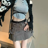 Aiertu Retro Y2k Clothes Solid Cargos Skirts Women Streetwear Mini Skirts Women Vintage Sexy Clubwear Fashion Denim Short Skirt Aiertu