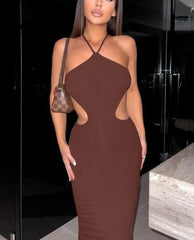 Aiertu Ribbed Halter Hollow Out Backless Skinny Maxi Dress Bodycon Sexy Streetwear Evening Party Club Elegant Clothing Aiertu