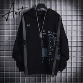 Aiertu Ribbons Techwear Hip Hop Hooded Autumn Winter Hoodies Sweatshirts Men Sport Letter Casual Streetwear Black Male Pullover Aiertu
