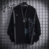 Aiertu Ribbons Techwear Hip Hop Hooded Autumn Winter Hoodies Sweatshirts Men Sport Letter Casual Streetwear Black Male Pullover Aiertu