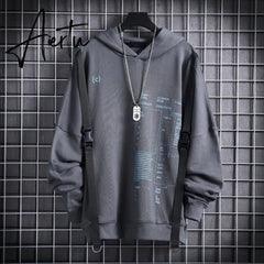 Aiertu Ribbons Techwear Hip Hop Hooded Autumn Winter Hoodies Sweatshirts Men Sport Letter Casual Streetwear Black Male Pullover Aiertu