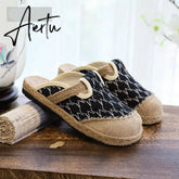 Aiertu Rope Sole Women Handmade Canvas Close Toe Slippers Bohemian Ladies Casual Mule Espadrilles Summer Comfortable Flat Shoes Aiertu