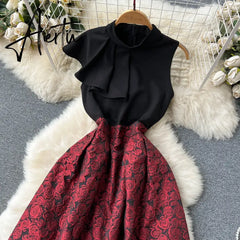 Aiertu Ruffled Sleeveless Print Party Dress Summer Design Skinny A Line Temperament Women Retro Floral Evening Dress Aiertu