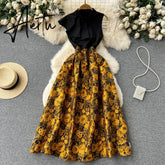 Aiertu Ruffled Sleeveless Print Party Dress Summer Design Skinny A Line Temperament Women Retro Floral Evening Dress Aiertu