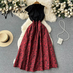 Aiertu Ruffled Sleeveless Print Party Dress Summer Design Skinny A Line Temperament Women Retro Floral Evening Dress Aiertu