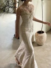Aiertu Runway Woman Dress Backless Embroidery Vintage Sleeveless Sexy Beach Boho Lace Party Sundress Women Summer Maxi Vestido Aiertu