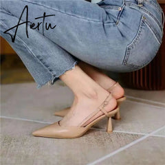 Aiertu Salu High Thin Heels Sandals for Woman Basic Model Genuine Leather Casual 34-40 Size Sandals Women Pointed Toe Womans Shoes Aiertu
