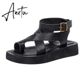 Aiertu Sandals Women Genuine Leather Summer New Clip Toe Sandals Ladies Roman Women Shoes Muffin Sandals Aiertu