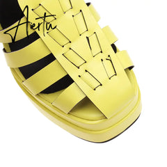 Aiertu Sandals Women Summer Platform High Heels Weaved PU Leather Buckle Strap Black Red Women Pump Shoes sandalias mujer verano Aiertu