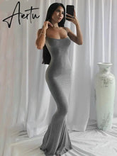 Aiertu Satin Slip Sleeveless Backless Slim Sexy Maxi Dress Spring Women Party Y2K Concise Bodycon Elegant Clothing Aiertu