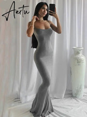 Aiertu Satin Slip Sleeveless Backless Slim Sexy Maxi Dress Spring Women Party Y2K Concise Bodycon Elegant Clothing Aiertu