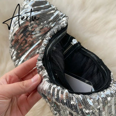 Aiertu Senior Sexy Two Pieces Sets Zipper Shiny Short Tank Tops+Split Ruffles Sensual Skirt Fashion Sequins Vacation Suits Aiertu