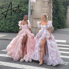 Aiertu Serendipity A-Line Chiifon Floral Ruffles Evening Dress Square Collar Elegant Custom Made Homecoming Prom Gown For Women 2024 Aiertu