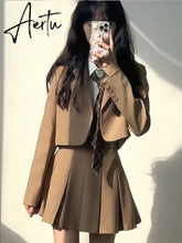 Aiertu Sets for Women 3 Pieces AutumnElegant Cardign Suit Coat Shirt Pleated Skirt Sets School Vintage Casual Luxury Korean Fashion Aiertu