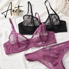 Aiertu Sexually ladies bra briefs set women gathered to prevent sagging and show chest small underwear panties Aiertu