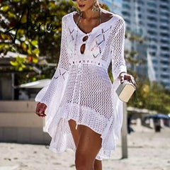 Aiertu Sexy Cover Up Bikini Women Swimsuit Cover-up Beach Bathing Suit Beach Wear Knitting Swimwear Mesh Beach Dress Tunic Robe Aiertu