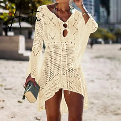 Aiertu Sexy Cover Up Bikini Women Swimsuit Cover-up Beach Bathing Suit Beach Wear Knitting Swimwear Mesh Beach Dress Tunic Robe Aiertu
