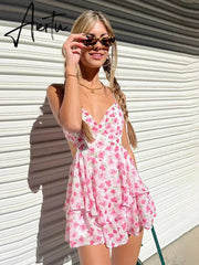 Aiertu Sexy Dress For Women Clothing V Neck Spaghetti Strap Club Party Floral Printing Bandage Mini Dresses Aiertu