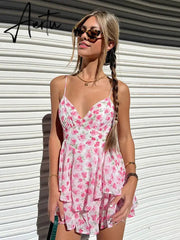 Aiertu Sexy Dress For Women Clothing V Neck Spaghetti Strap Club Party Floral Printing Bandage Mini Dresses Aiertu