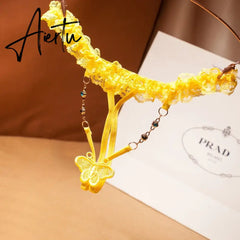 Aiertu Sexy G-Strings Slimming Panties Chain Yellow Thong Butterfly Embroidery Ladies Underwear Hollow Out Woman Lingerers Aiertu