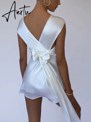 Aiertu Sexy Hollow Out Bandage Women Dress White Asymmetrical High Waist Mini Dress Women Spring Skinny Fashion Streetwear Aiertu