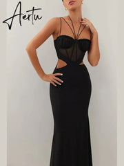 Aiertu Sexy Mesh Hollow Out Slim Dress For Women Stylish Halter Off Shoulder Black Bodycon Dresses Female Nightclub Party Vestidos Aiertu