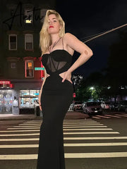 Aiertu Sexy Mesh Hollow Out Slim Dress For Women Stylish Halter Off Shoulder Black Bodycon Dresses Female Nightclub Party Vestidos Aiertu