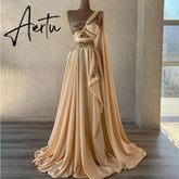 Aiertu Sexy Off Shoulder Sleeveless Evening Party Gown Pleated Satin Fluffy Princess Style Mopping Prom Dresses Formal Party Dresses Aiertu