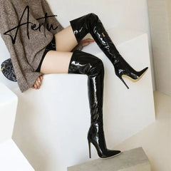 Aiertu Sexy Over The Knee Boots Women High Heels Shoes Soft Leather Autumn Winter Knight Boots Oversized Aiertu