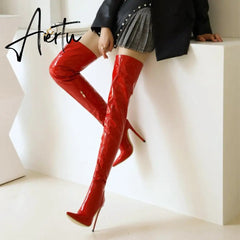 Aiertu Sexy Over The Knee Boots Women High Heels Shoes Soft Leather Autumn Winter Knight Boots Oversized Aiertu