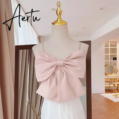 Aiertu Sexy Patchwork Bow Women Vest Square Collar Sleeveless Spaghetti Strap Slim Tunic Tank Tops Female Clothes New Aiertu