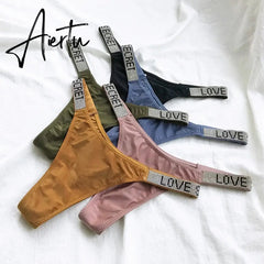 Aiertu Sexy Rhinestone Thong Low Waist Panties Women Comfort Ice Silk Seamless Lingerie G String Cotton Breathable Intimates Underwear Aiertu