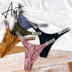 Aiertu Sexy Rhinestone Thong Low Waist Panties Women Comfort Ice Silk Seamless Lingerie G String Cotton Breathable Intimates Underwear Aiertu