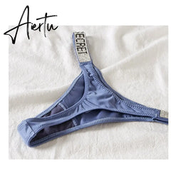 Aiertu Sexy Rhinestone Thong Low Waist Panties Women Comfort Ice Silk Seamless Lingerie G String Cotton Breathable Intimates Underwear Aiertu
