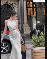 Aiertu Sexy Sleeveless Satin Mermaid Long Dresses for Women New Summer French Elegant Fashion Slim Solid Tank Evening Party Robe Aiertu