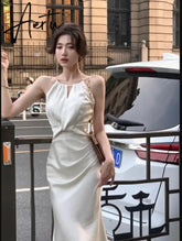 Aiertu Sexy Sleeveless Satin Mermaid Long Dresses for Women New Summer French Elegant Fashion Slim Solid Tank Evening Party Robe Aiertu